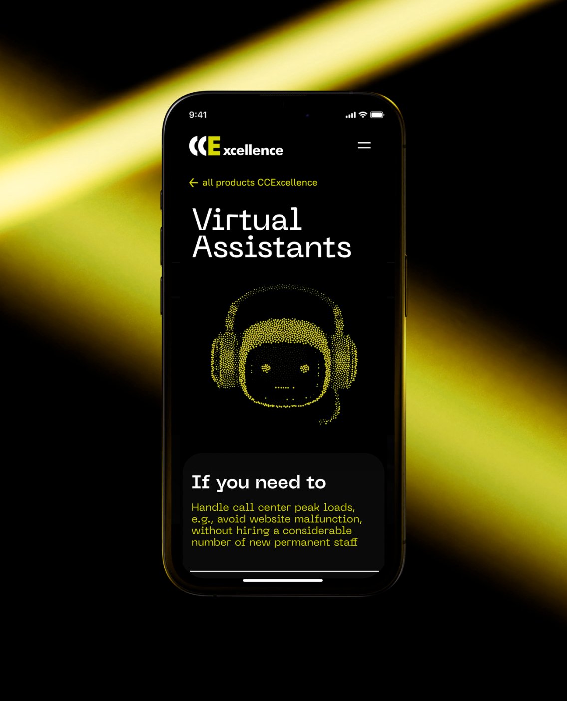 CC Excellence Virtual Assistants page on a phone