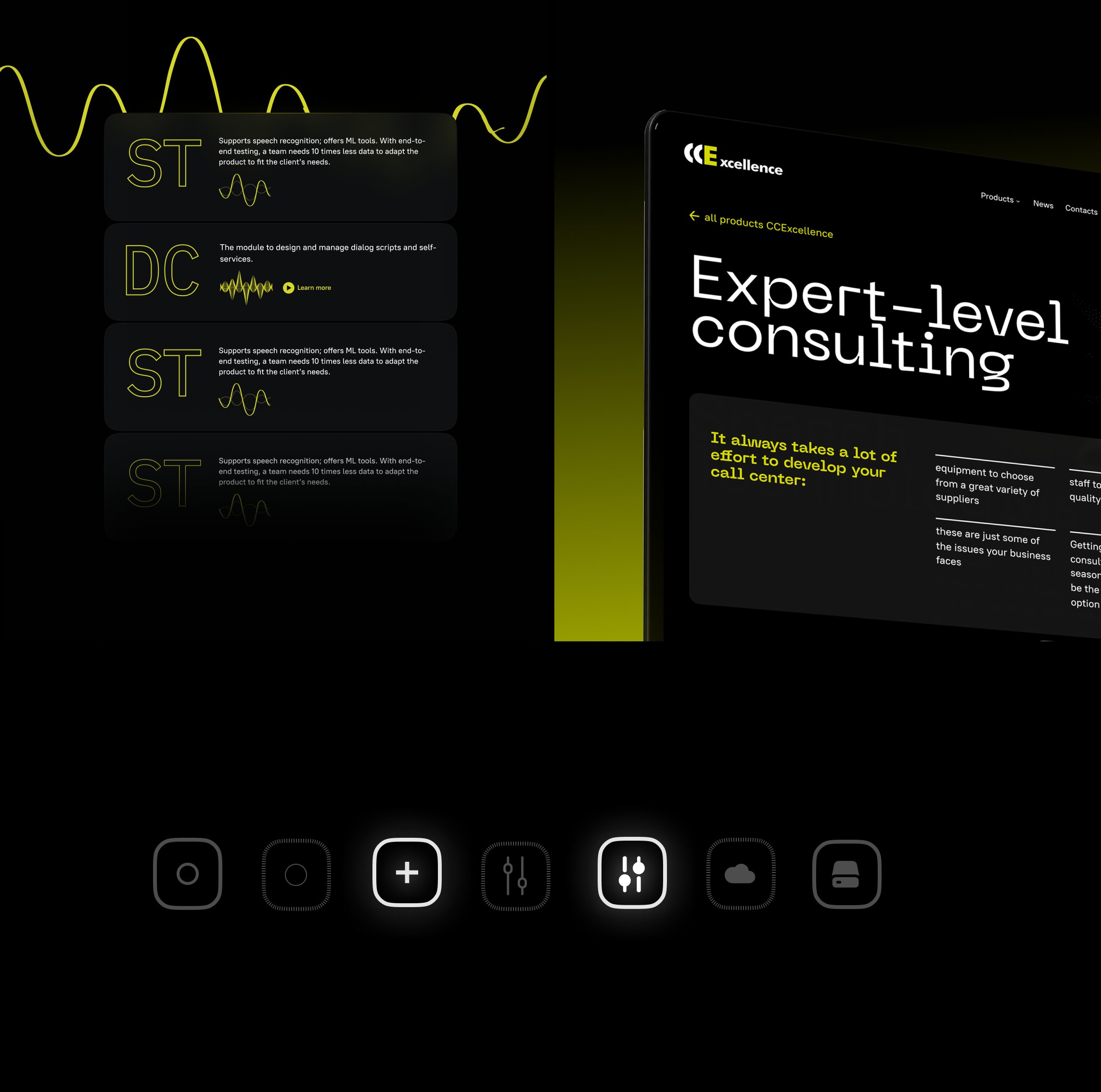 CC Excellence service page, module cards and icons