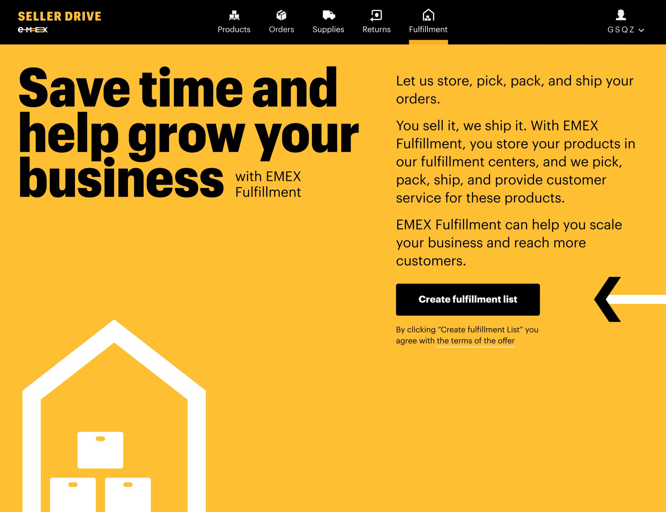 EMEX Fulfillment promo page in the seller portal